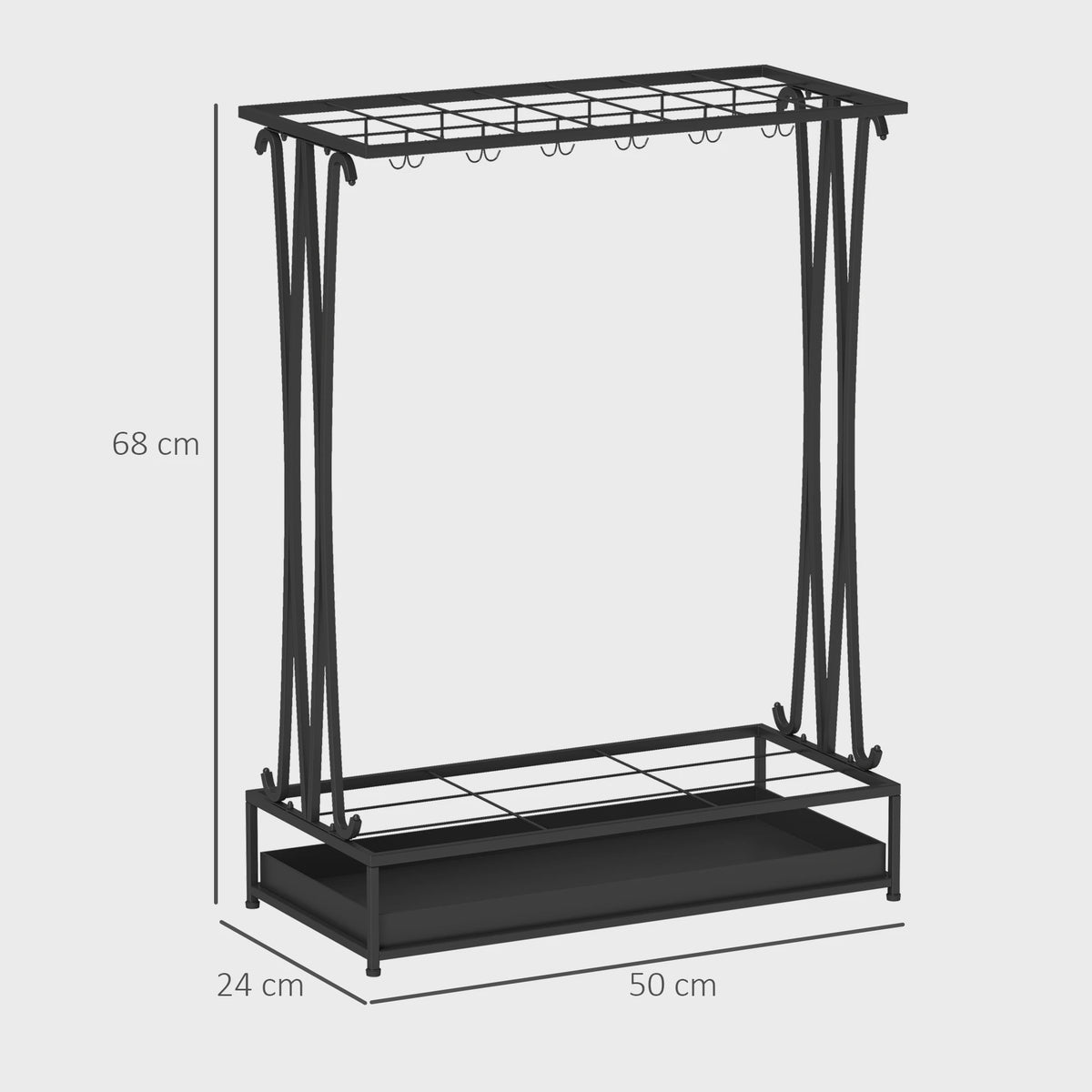 Stijlvolle Paraplustandaard met 24 Haken en Afneembare Drip Tray