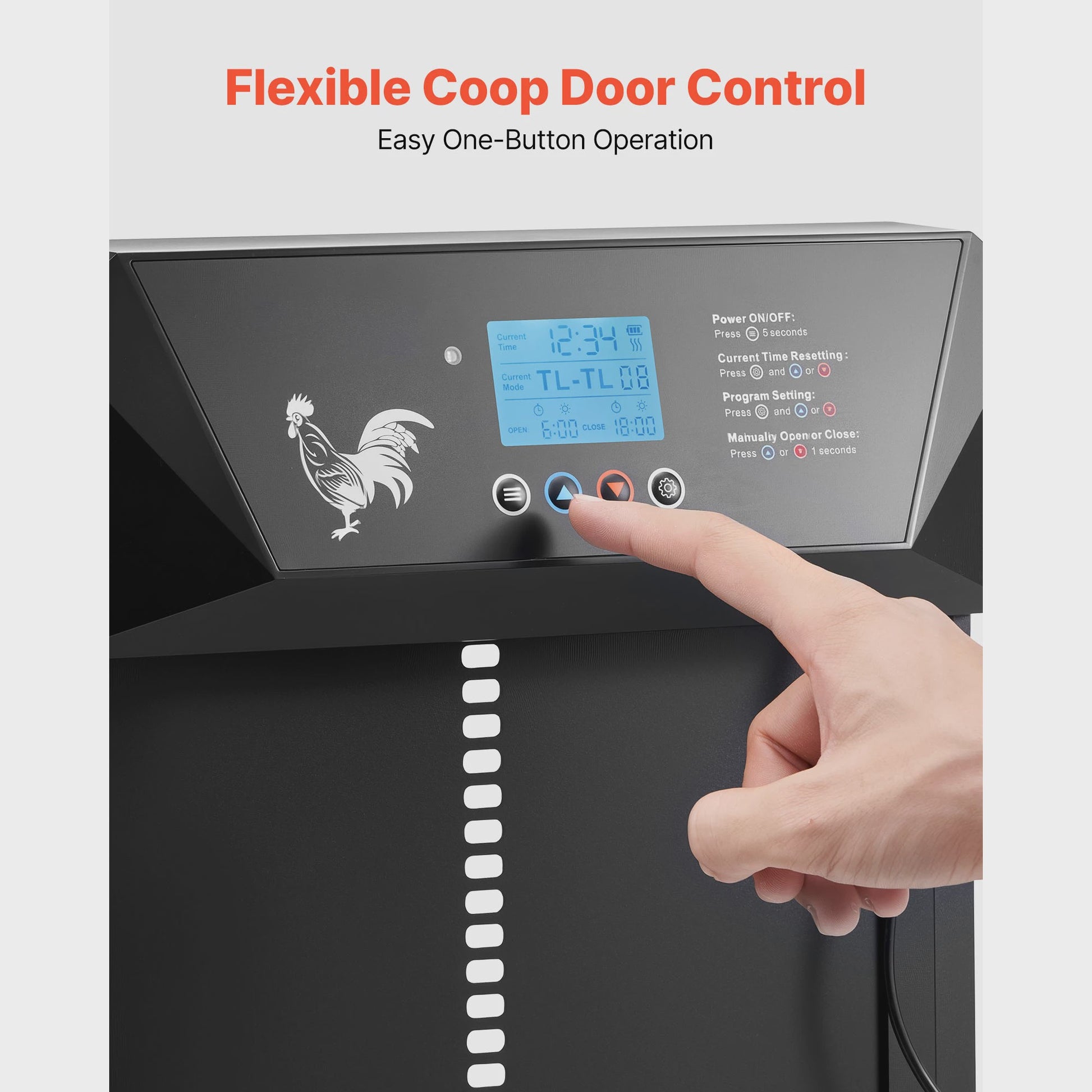 Automatische Kippenhok Deur met LCD Display, Timer & Lichtsensor - Batterijgevoed, Anti-Knevel