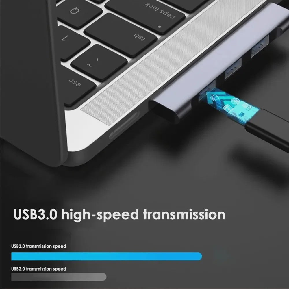 4-Poorts USB-C Hub met PD 60W: USB 3.0, 2.0 & OTG voor MacBook/Tablet