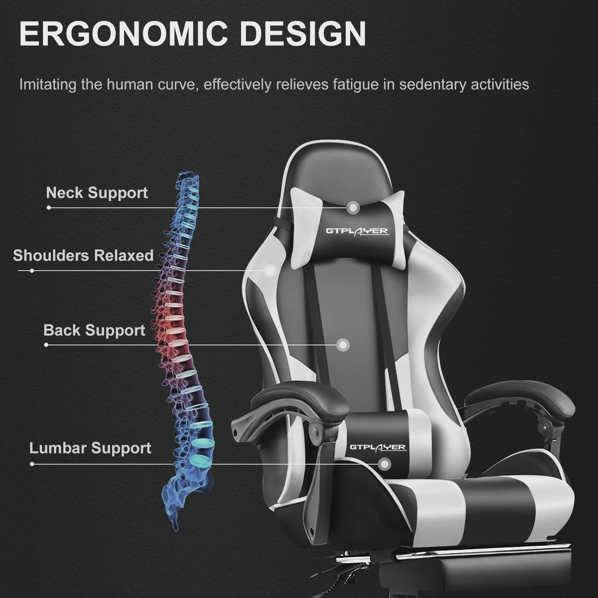 Gtplayer Ergonomische Gaming Chair met Massagefunctie en Voetensteun