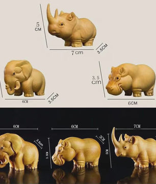 Houten Miniatuur Beeldjes: Olifant, Neushoorn & Nijlpaard - Sfeervolle Huisdecoratie