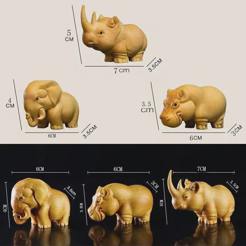 Houten Miniatuur Beeldjes: Olifant, Neushoorn & Nijlpaard - Sfeervolle Huisdecoratie