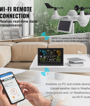 Wi-Fi Weerstation met 7-in-1 Sensor, 7.5" Kleurendisplay en Zonne-energie Outdoor Sensor met Alarmfuncties