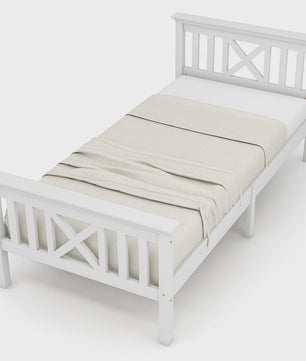Massief Houten Eenpersoonsbed 90x200 cm met Lattenbodem en Hoofdbord - Wit Grenen