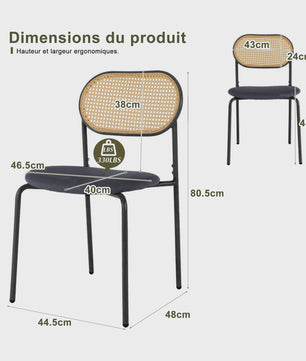 Set van 2 Eetkamerstoelen met Rotan Rugleuning - Vintage Design - Zwart/Houtkleur