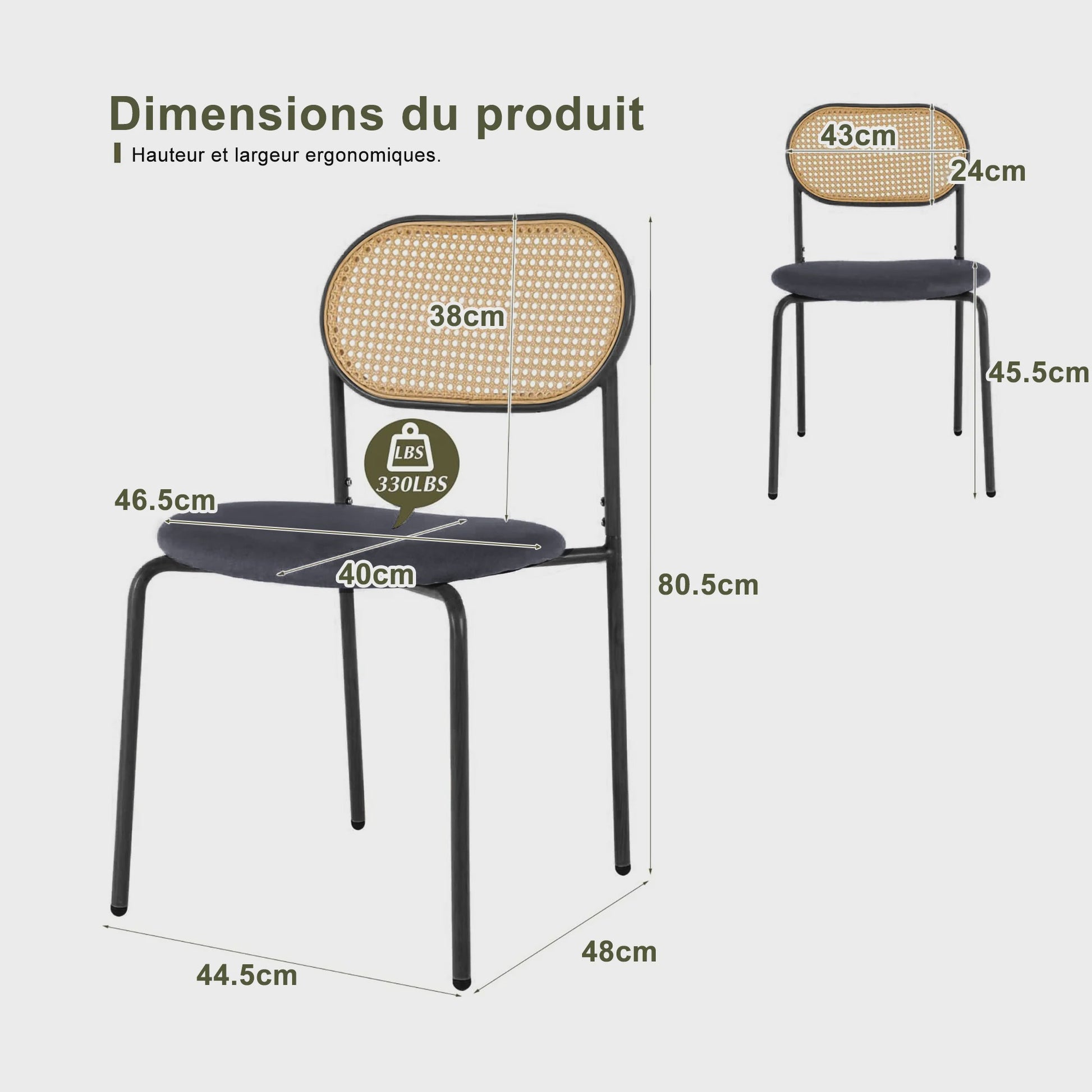 Set van 2 Eetkamerstoelen met Rotan Rugleuning - Vintage Design - Zwart/Houtkleur