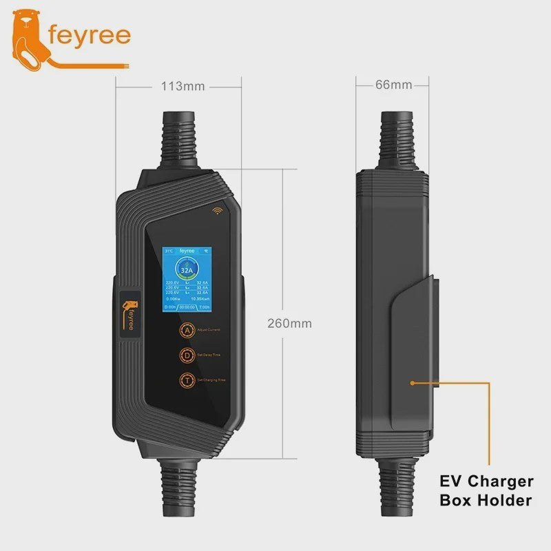 Feyree 22KW 3-Fase Draagbare EV Charger Type 2 met Wi-Fi APP Controle