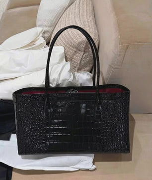 Luxe Vintage Croco Print Tote Bag - Ruime PU Lederen Schoudertas voor Dames