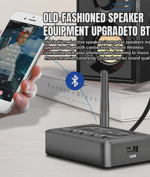 Bluetooth 6.0 Audio Receiver: Draadloze Muziek & HD Calls voor Auto, Speaker & Versterker via USB/AUX/RCA