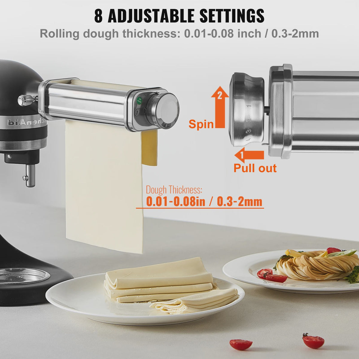 Pastaroller Opzetstuk voor KitchenAid Stand Mixer - Roestvrij Staal, Maak Zelf Verse Pasta