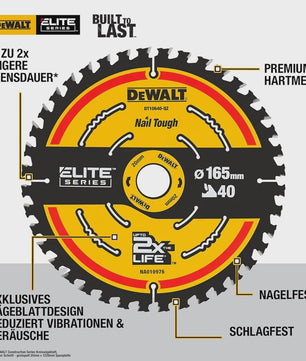 DEWALT DT10640 Cirkelzaagblad 165mm, 40T - Duurzaam & Precisie voor Hout