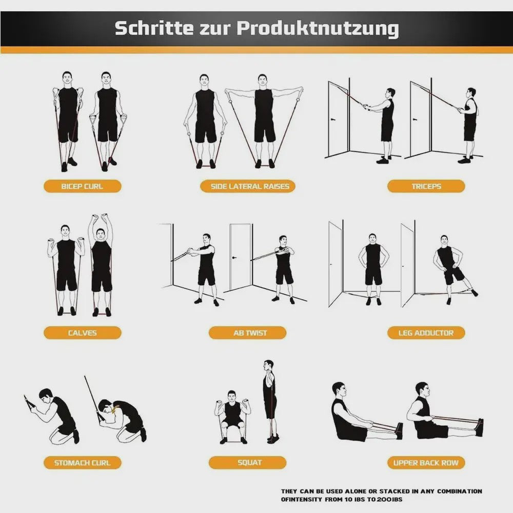 Professionele Weerstandsbanden Set (20-200 LBS) voor Krachttraining Thuis, Gym & Fitness