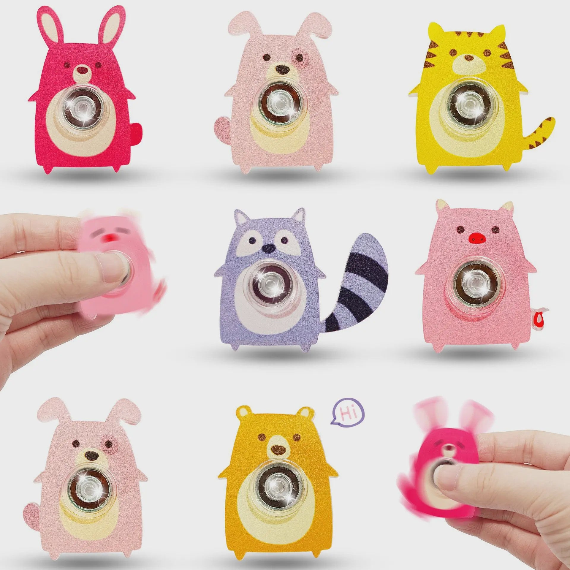 Set van 6 Leuke Dieren Fidget Spinners - Vingertop Gyro Speelgoed voor Stressverlichting & Feestjes