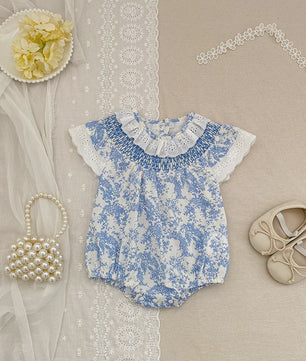 Zomerse Baby Meisjes Jumpsuit met Bloemenprint en Pofmouwtjes - Katoen (0-24M)