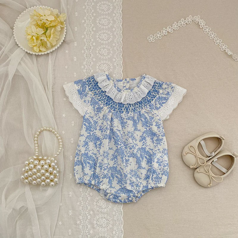 Zomerse Baby Meisjes Jumpsuit met Bloemenprint en Pofmouwtjes - Katoen (0-24M)