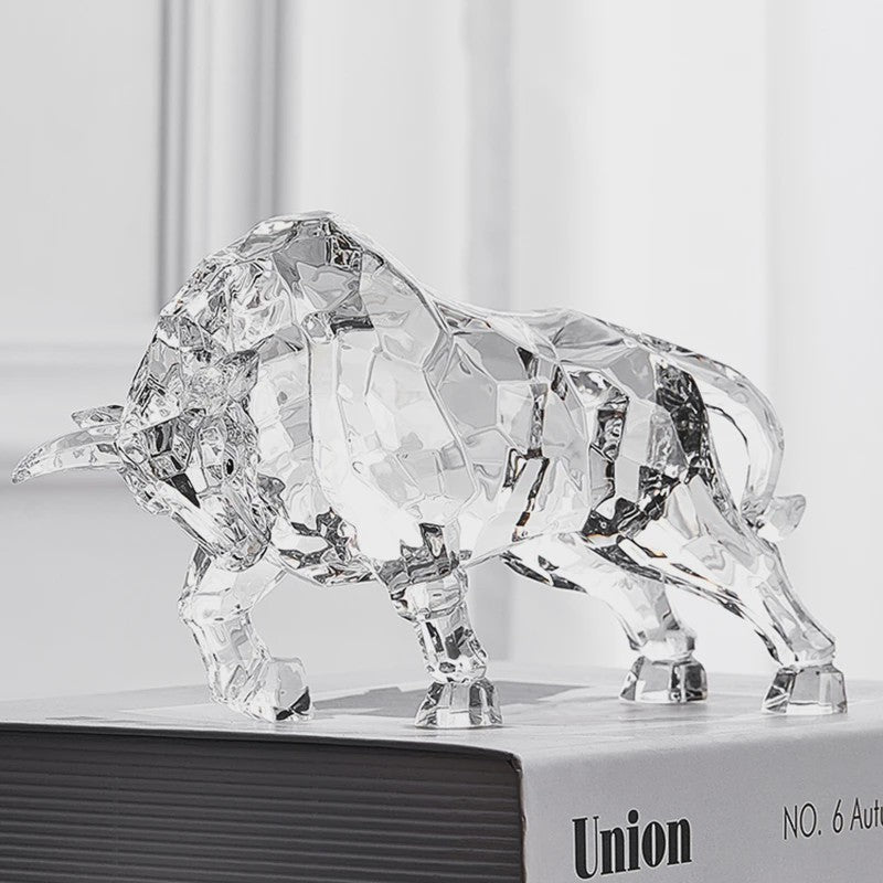 Kristallen Stier Beeldje - Luxe Acryl Ox Sculptuur voor Woonkamer & Kantoor Decoratie