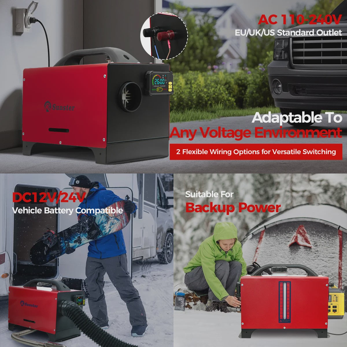 8KW Diesel Parkeerverwarming met Bluetooth, LCD & Thermostaat - Stil & Universeel (12V/24V/230V)