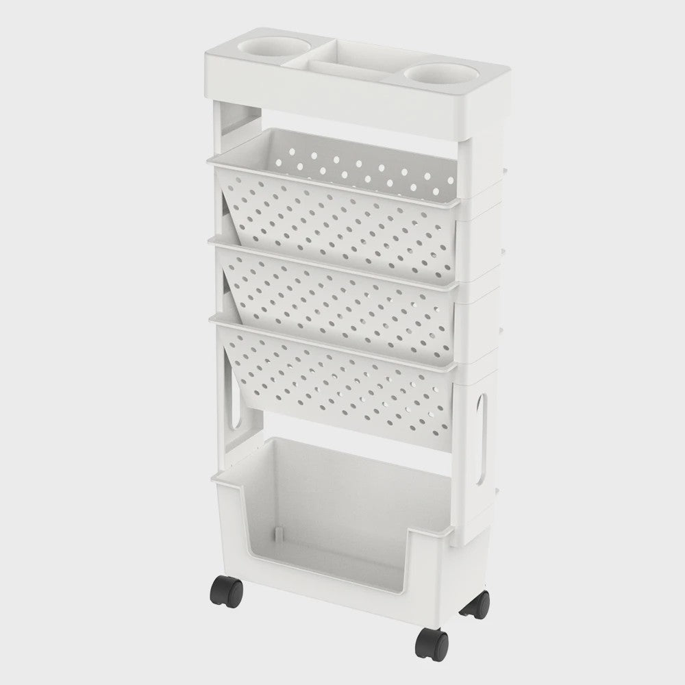 5-Laags Verrijdbare Opbergrek met Wielen - Grote Capaciteit Organizer voor Boeken & Documenten