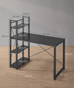 VASAGLE Bureau met Planken, 120/137.2 cm, Flexibele Plaatsing Planken