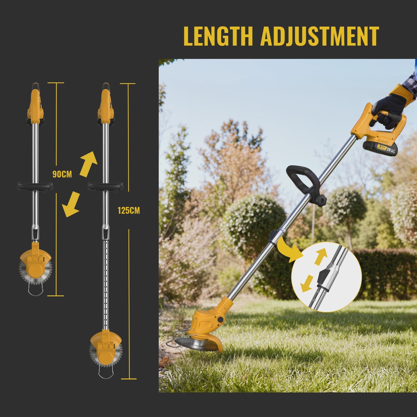 Accu Grastrimmer CONENTOOL 21V - 1500W Krachtige Bosmaaier met Telescoopsteel & 2 Batterijen