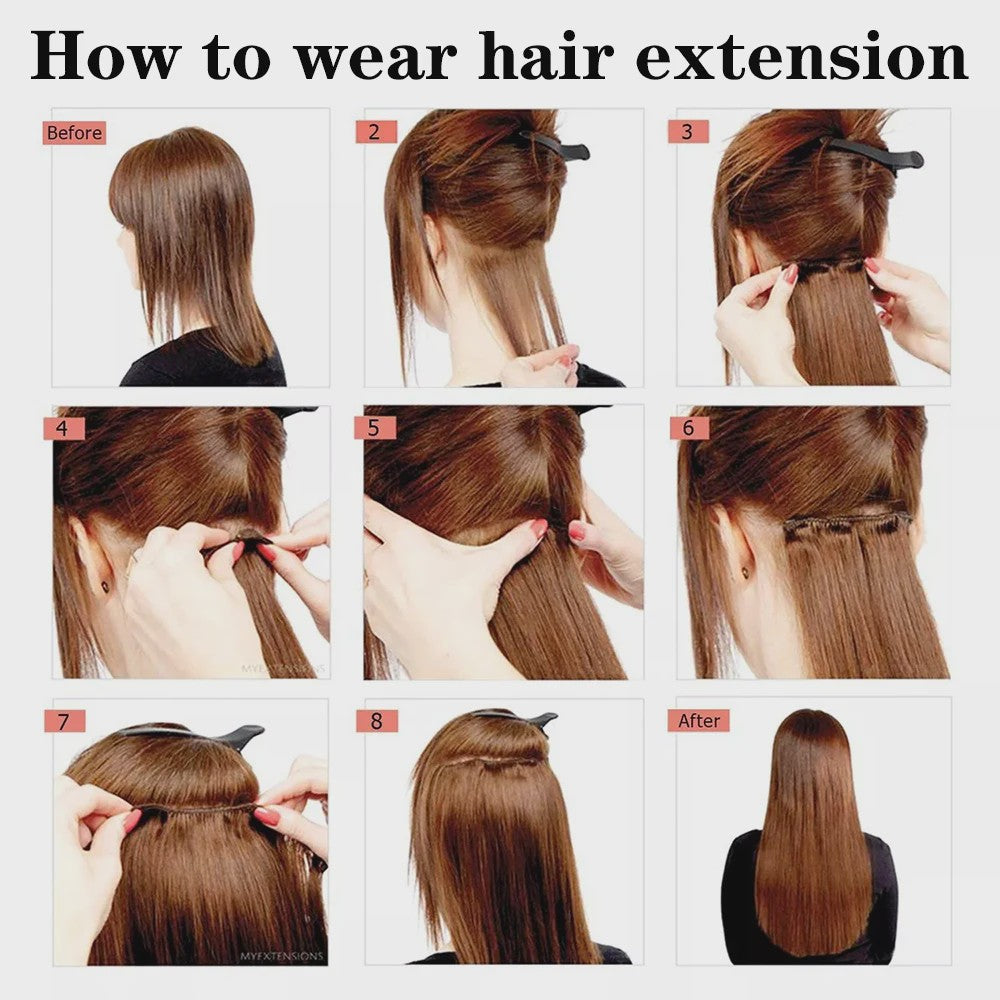 24 Inch Clip-in Haarverlenging - 7 Delig Set met 16 Clips - Synthetisch Recht Haar (Blond & Zwart)