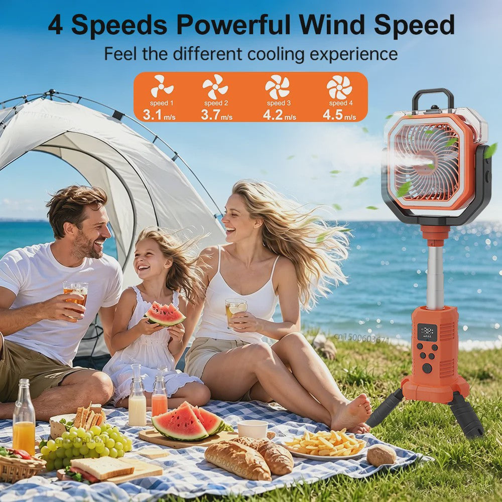 Draagbare Camping Ventilator met Vernevelaar, 20000mAh, Afstandsbediening & LED Licht