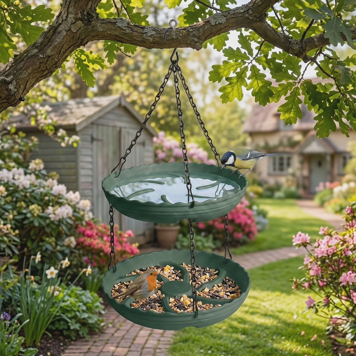 Hangende Vogelvoeder en Badstation - Alles-in-één Voeder- en Badplaats voor Tuin & Balkon