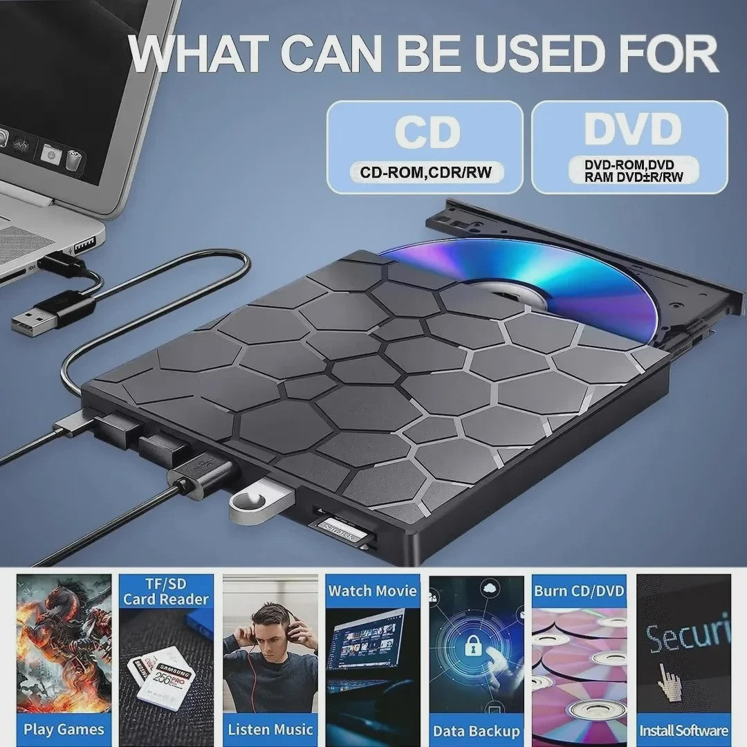 Externe DVD/CD Brander & Speler met USB 3.0 en Type-C - 7-in-1 Multifunctionele Drive