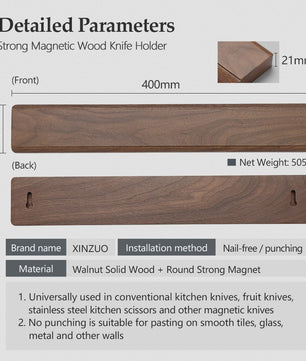 Magnetische Messenhouder 40cm - Massief Walnoothout met Sterke Magneet - Keuken Organizer