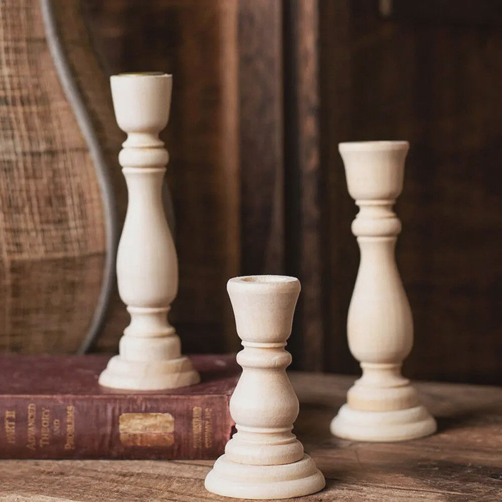 Set Houten Kandelaars - Onbehandeld Hout voor Tafeldecoratie, Bruiloft & Feest