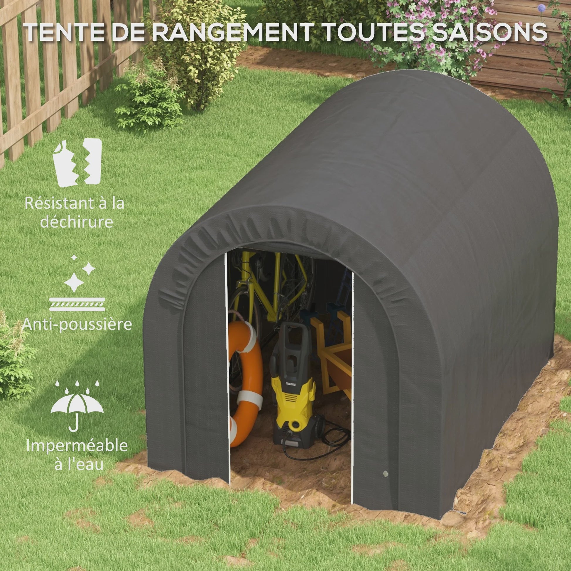 Outsunny Tuintent Opslag Garage voor Fietsen - PE & Metaal - Grijs 2.4x1.8m