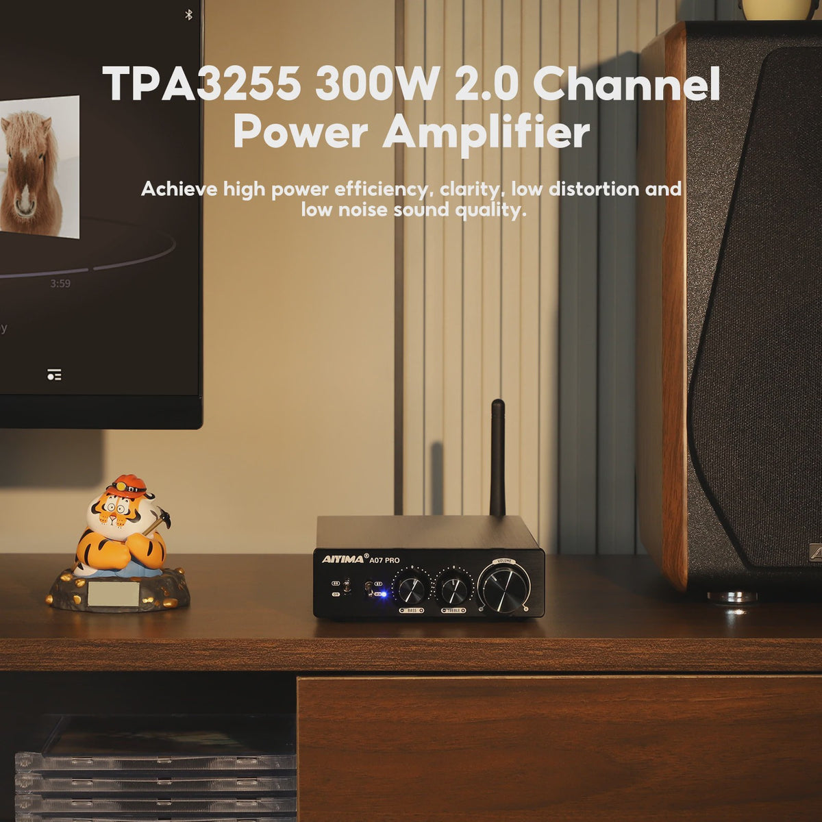 AIYIMA A07 PRO Bluetooth 5.2 Versterker TPA3255 - 2x 300W Stereo Digitale Audio Versterker met RCA & APT-X HD