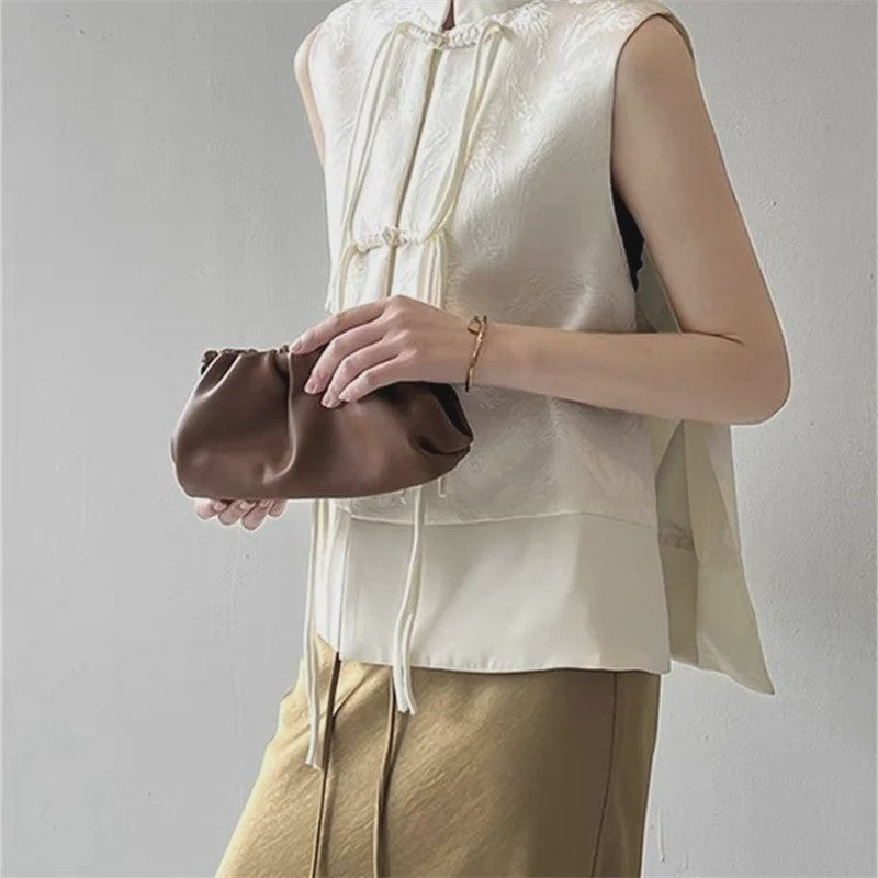 Chique Jacquard Vest met Knopen en Opstaande Kraag - Retro Stijl