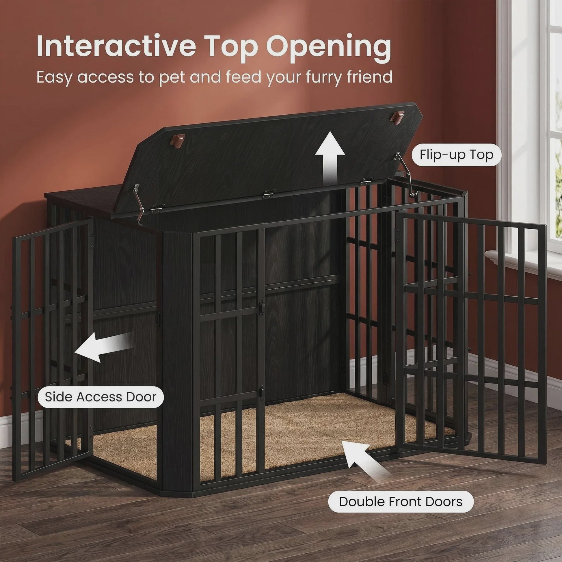 Luxe Houten Hondenkennel met Dubbele Deuren en Bovenklep - 120x75x81 cm