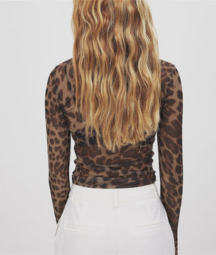 Dames Mesh Top met Luipaardprint - Transparant & Vintage Streetwear
