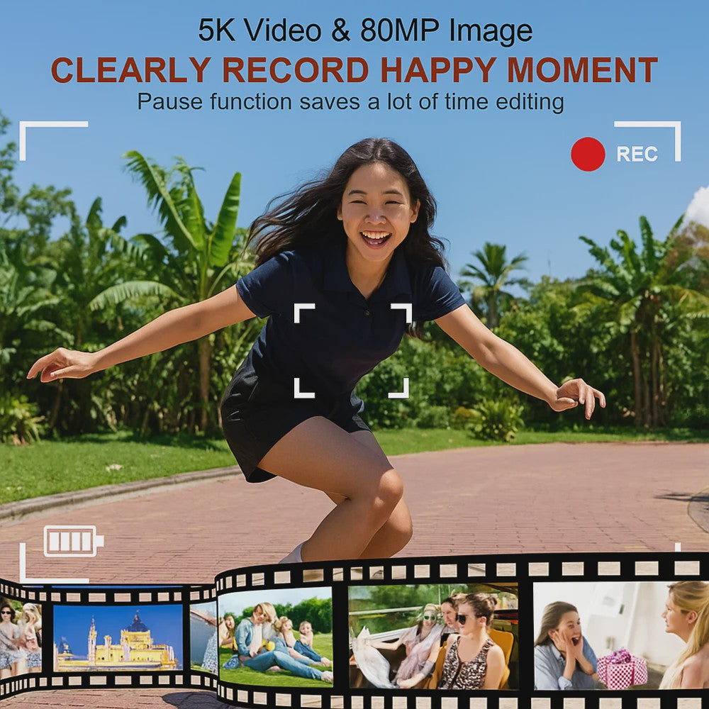 Ourlife Digitale Camera 5K 80MP met 18x Zoom, WIFI & Dual IPS Scherm - Vintage Vlog Camera