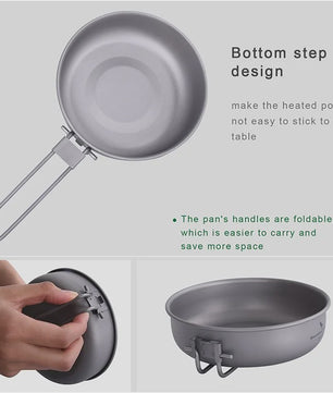 Lichtgewicht Titanium Koekenpan met Opvouwbaar Handvat - Ideaal voor Camping & Outdoor Koken