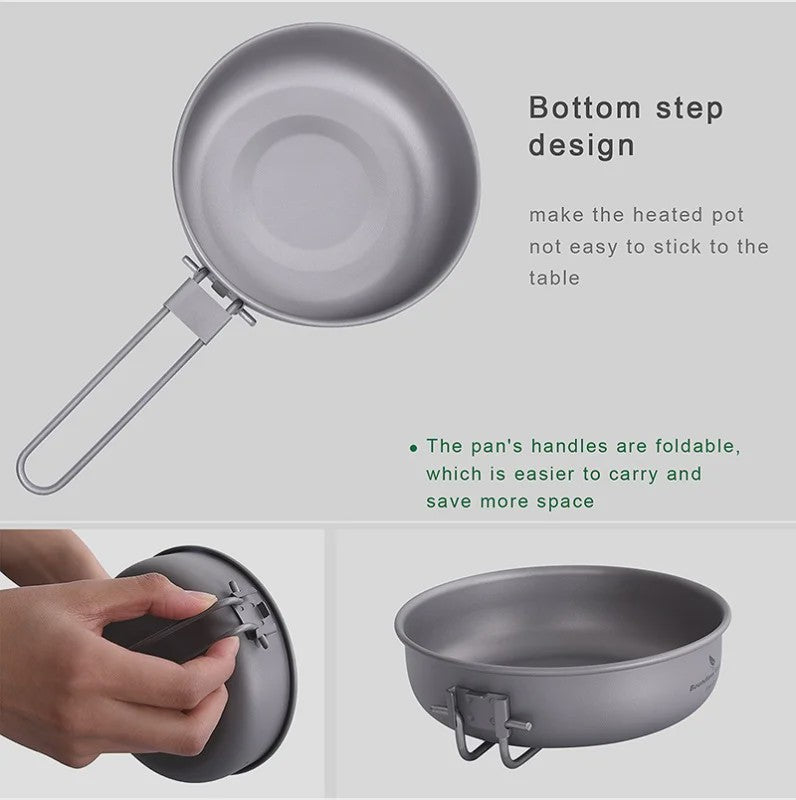 Lichtgewicht Titanium Koekenpan met Opvouwbaar Handvat - Ideaal voor Camping & Outdoor Koken