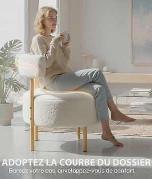 Luxe Bouclé Lounge Fauteuil met Gebogen Rugleuning en Metalen Frame