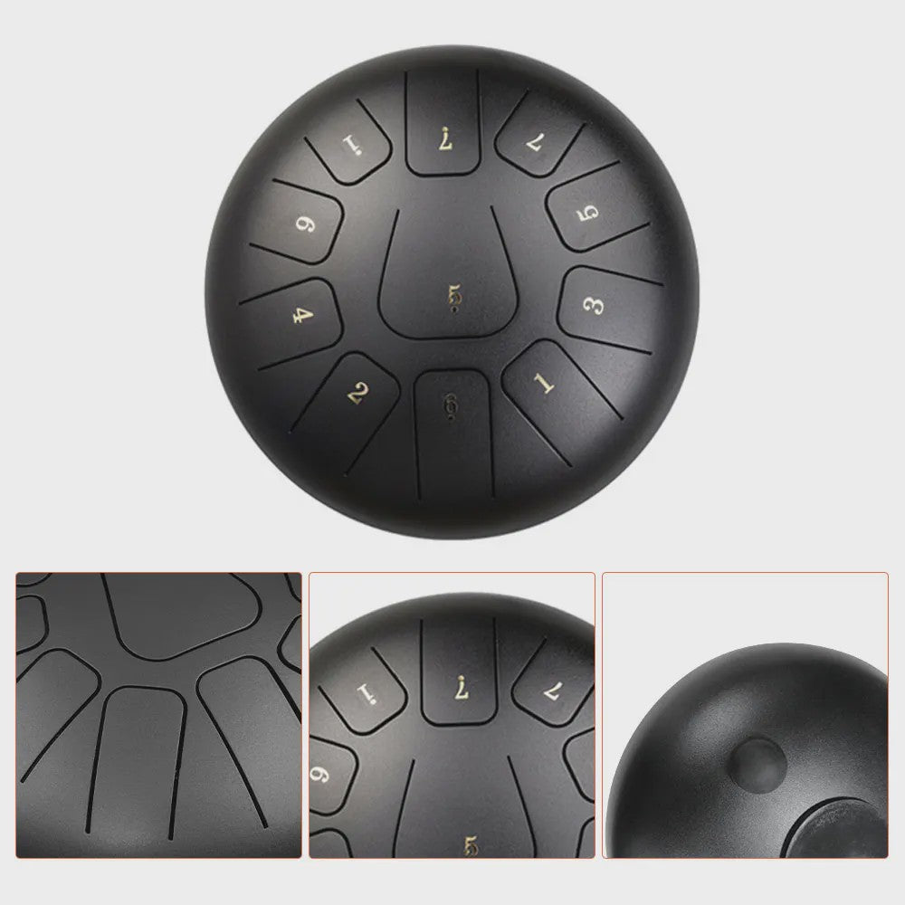 10 Inch Steel Tongue Drum met 11 Tonen - Inclusief Mallet, Vingerbeschermers en Draagtas
