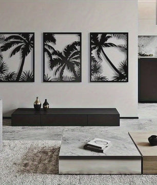 Metalen Wanddecoratie Palmboom Zonsondergang - Modern Geometrisch Boho Decor