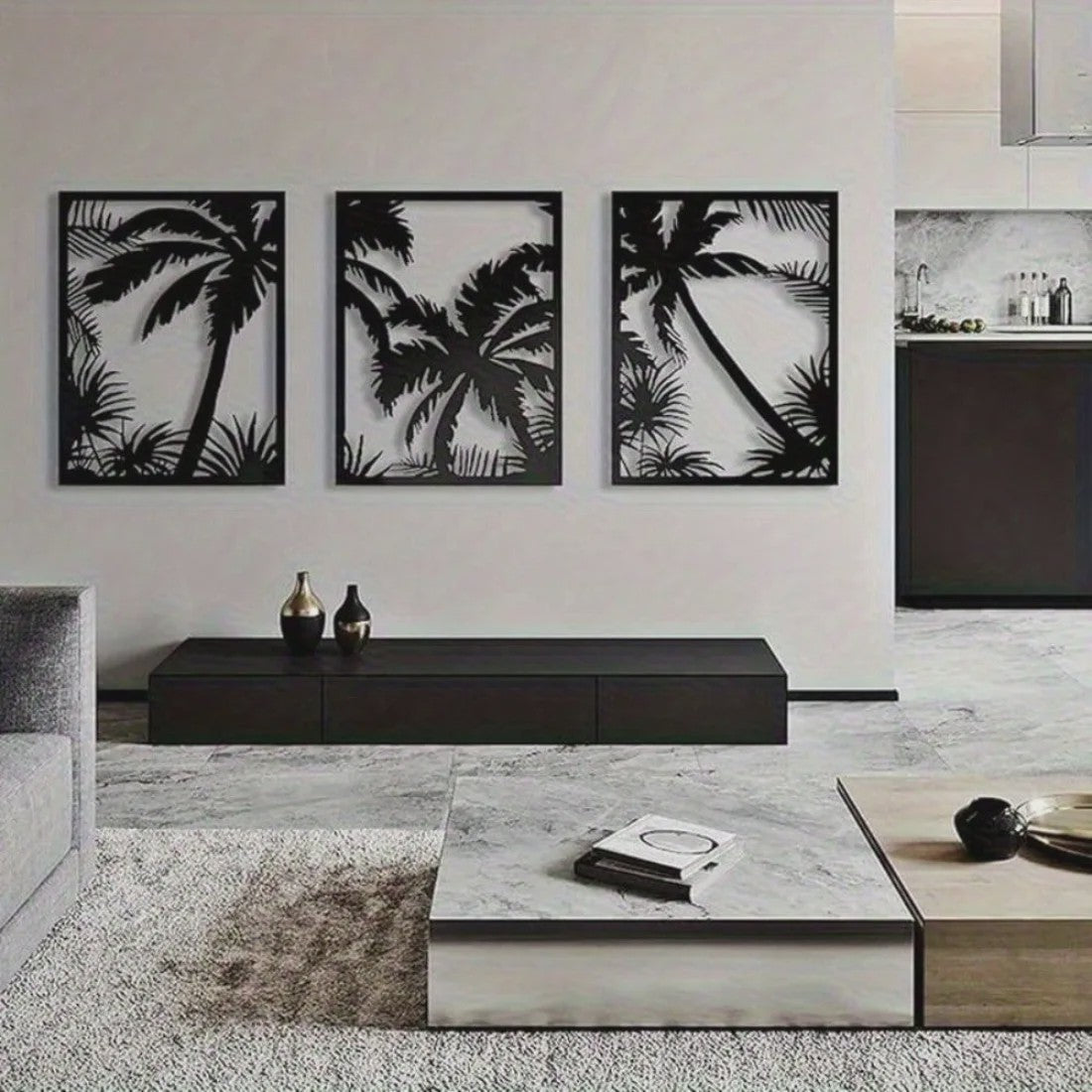 Metalen Wanddecoratie Palmboom Zonsondergang - Modern Geometrisch Boho Decor