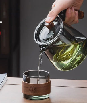 Glazen Theepot Set 600ML met Infuser en Houten Handvat - Stijlvol en Functioneel