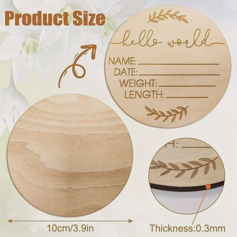 Houten Geboorte Aankondiging Bordje 'Hello World' - Fotoprop & Kraamcadeau
