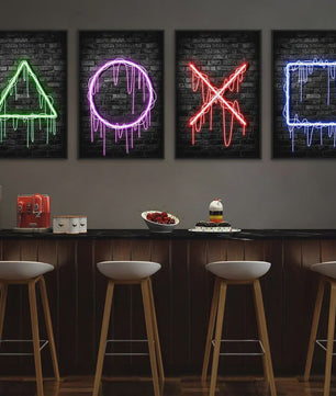 Gaming Neon Canvas Poster: Eat Sleep Game Repeat - Decoratie voor Gamer Kamer