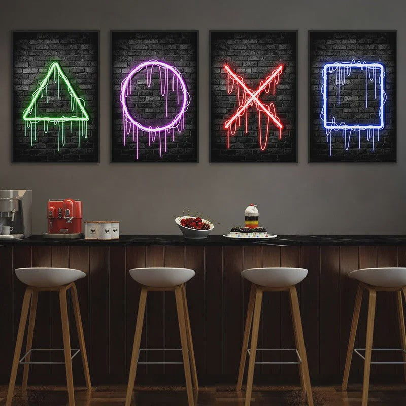 Gaming Neon Canvas Poster: Eat Sleep Game Repeat - Decoratie voor Gamer Kamer