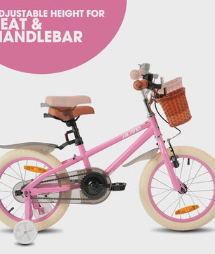 Hiland Kinderfiets 14, 16, 18 Inch - Meisjesfiets Groen/Roze met Mandje en Stabilisatoren