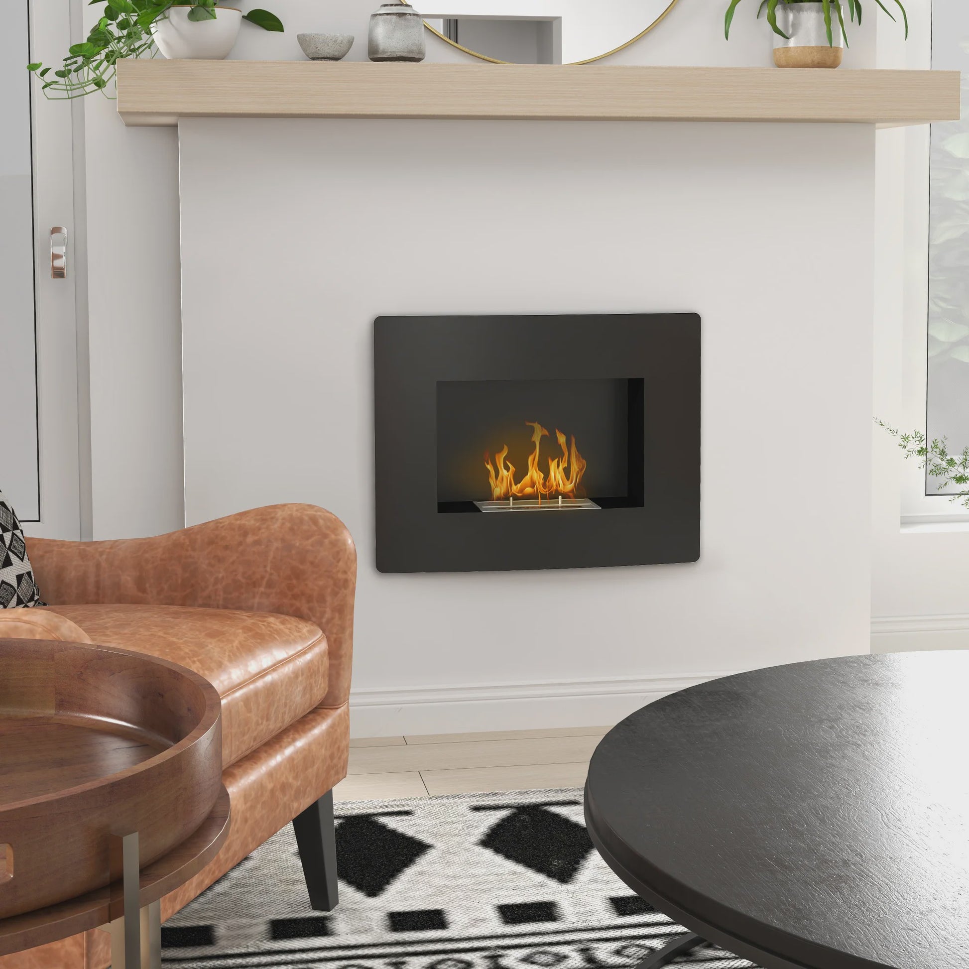 Wandmodel Bio-ethanol Haard 66x52 cm Zwart met 0.9L Tank