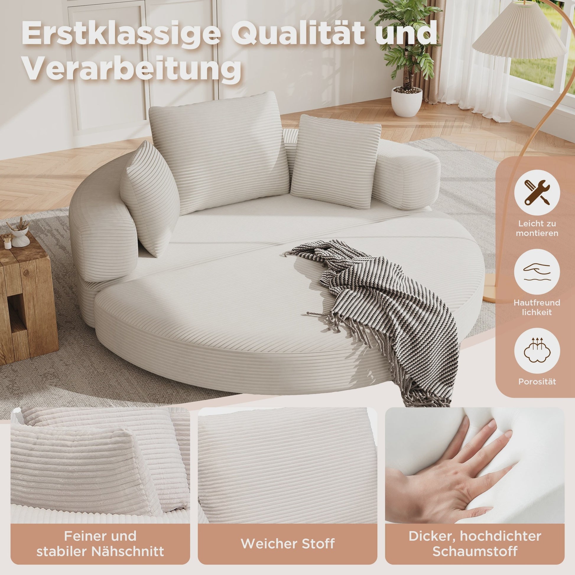 Modulaire Slaapbank Ovaal - Ribstof - Multifunctioneel en Flexibel