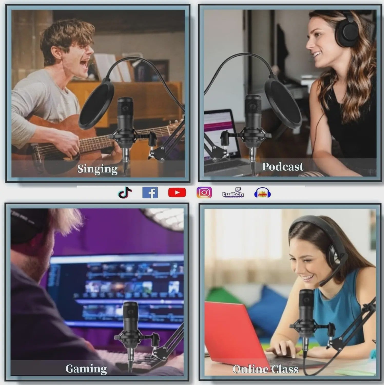 Professionele Livestream Microfoon Kit met Audio Interface, Arm en Popfilter